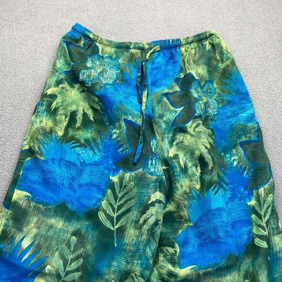 VTG GANTOS  Pants Coverup Size Large Teal Green Palm,Floral.Drawstring,Pockets - Picture 9 of 9